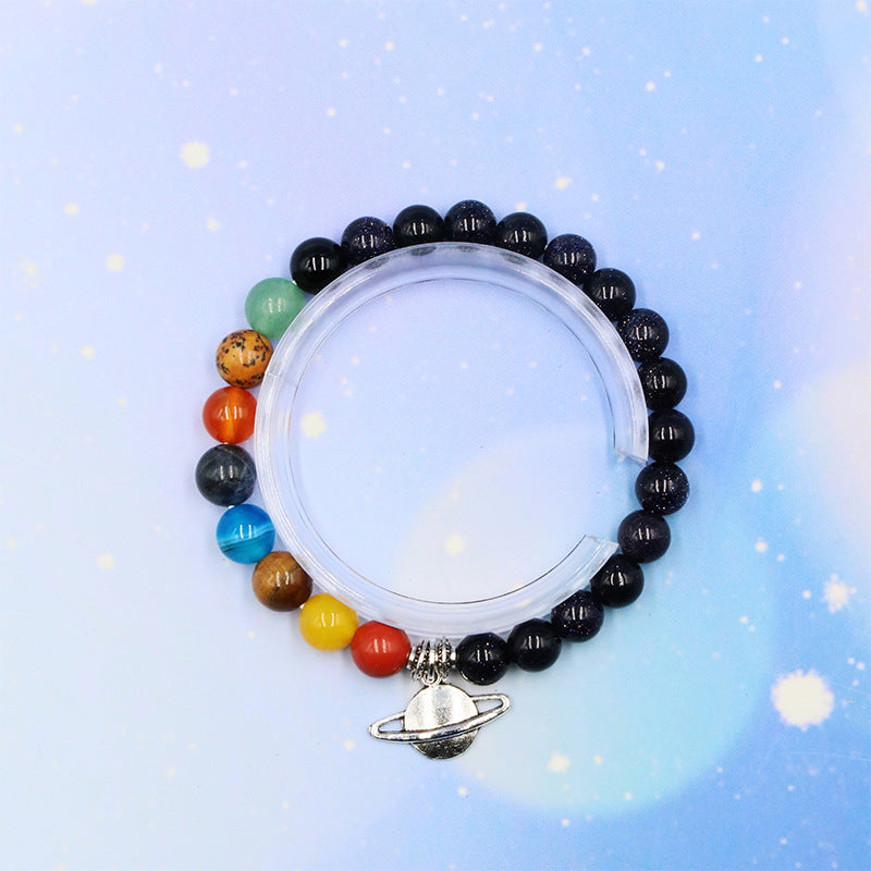 Blue Sandstone Chakra Bead Planet Charm Bracelet