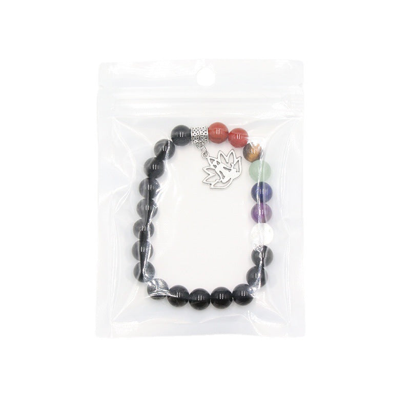 Obsidian&Chakra Beads Yoga Charm Bracelet