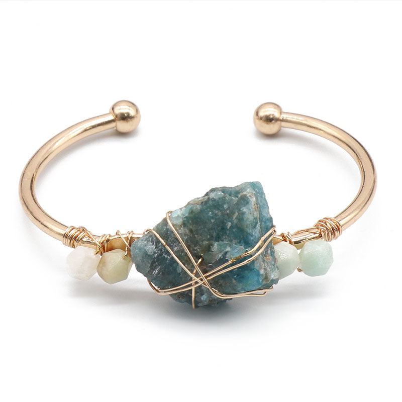 Crystal Wire Wrap Raw Golden Bangle