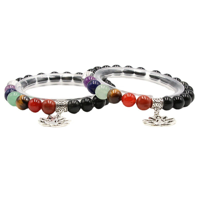 Obsidian&Chakra Beads Yoga Charm Bracelet