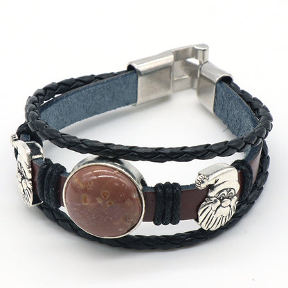 Santa Claus Charm Crystal Button Leather Bracelet