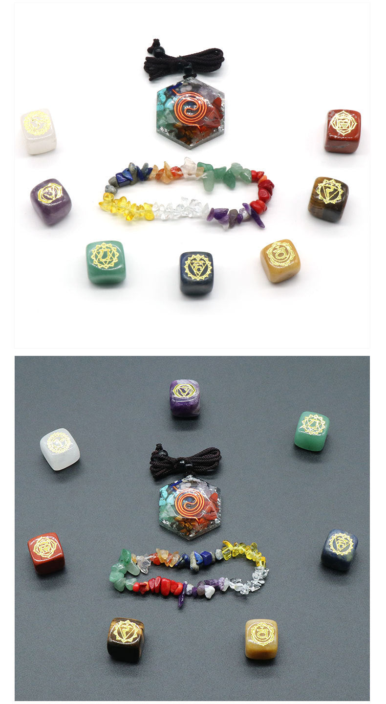 Chakra Cube&Chakra Chip Bracelet&Chakra Orgone Necklace Gift Box