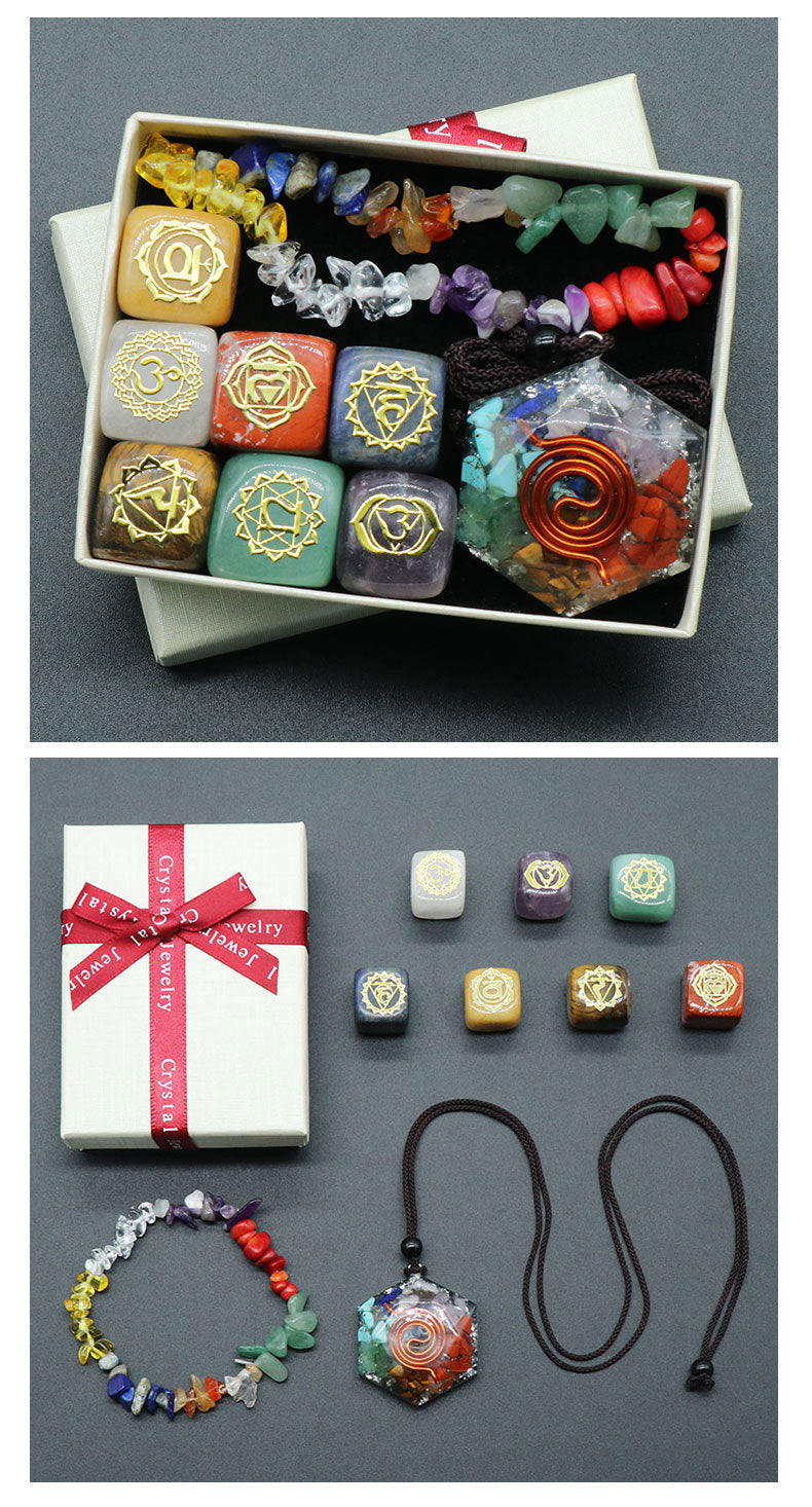 Chakra Cube&Chakra Chip Bracelet&Chakra Orgone Necklace Gift Box