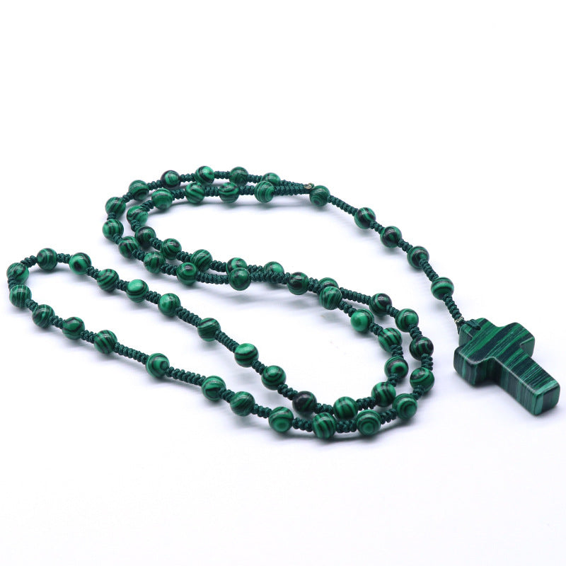 Prayer Bead Crystal Cross Necklace