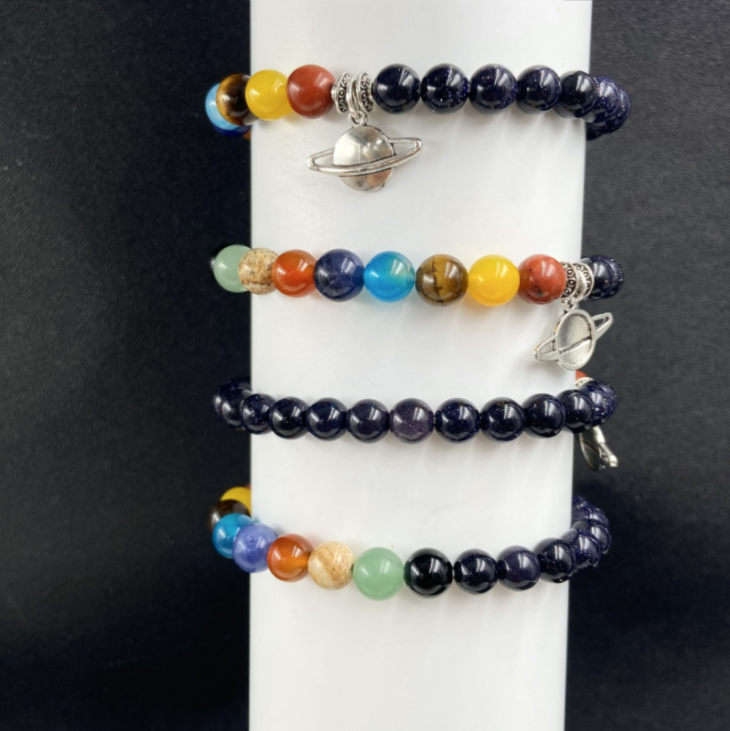 Blue Sandstone Chakra Bead Planet Charm Bracelet