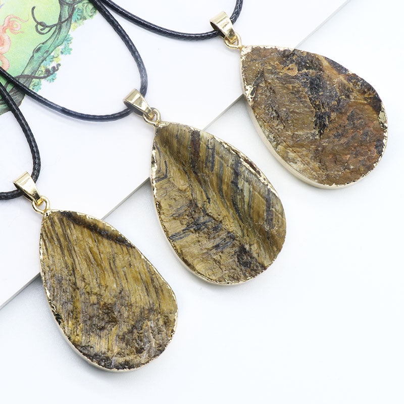 Tiger Eye Raw Tear Drop Necklace