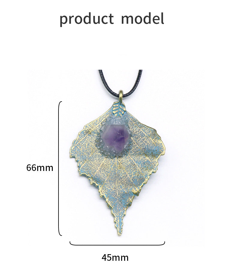 Crystal Raw Leaf Pendant