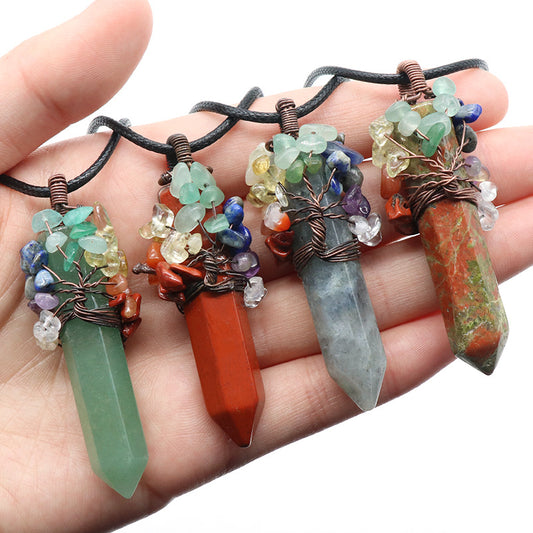 Crystal Point Chakra Chip Life Tree Necklace