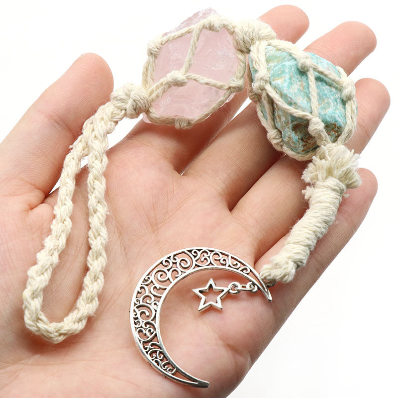 Crystal Raw Silver Moon Hanging