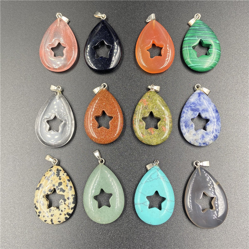 Crystal Tear Drop Hollw Star Pendant/Necklace