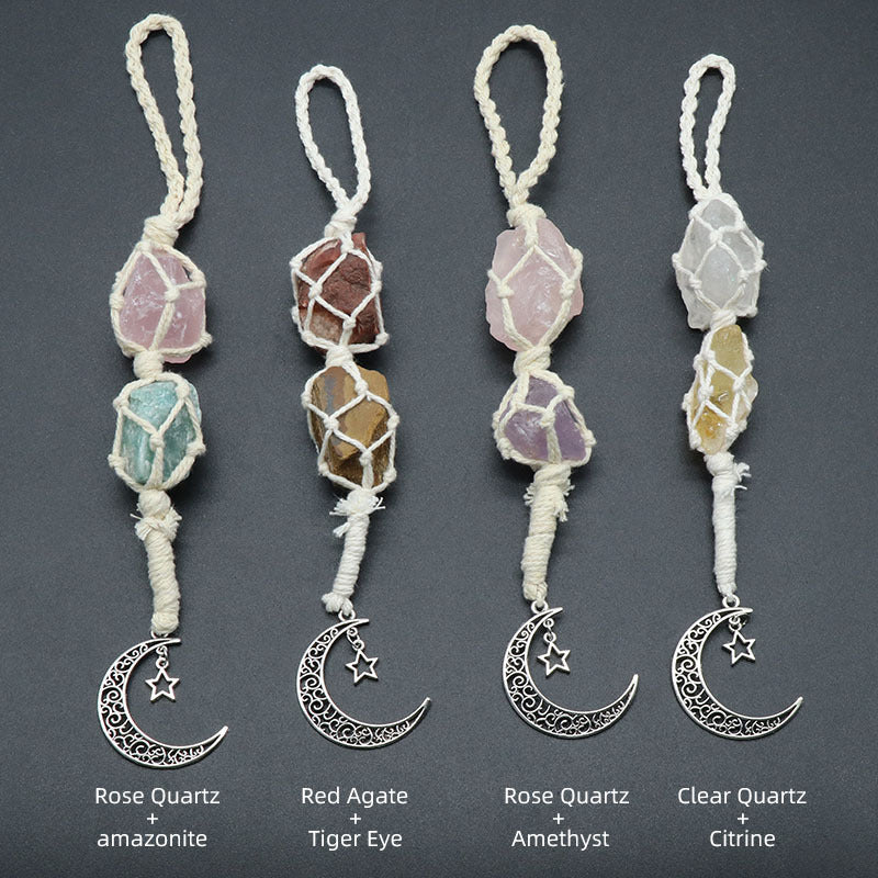 Crystal Raw Silver Moon Hanging