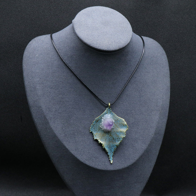 Crystal Raw Leaf Pendant