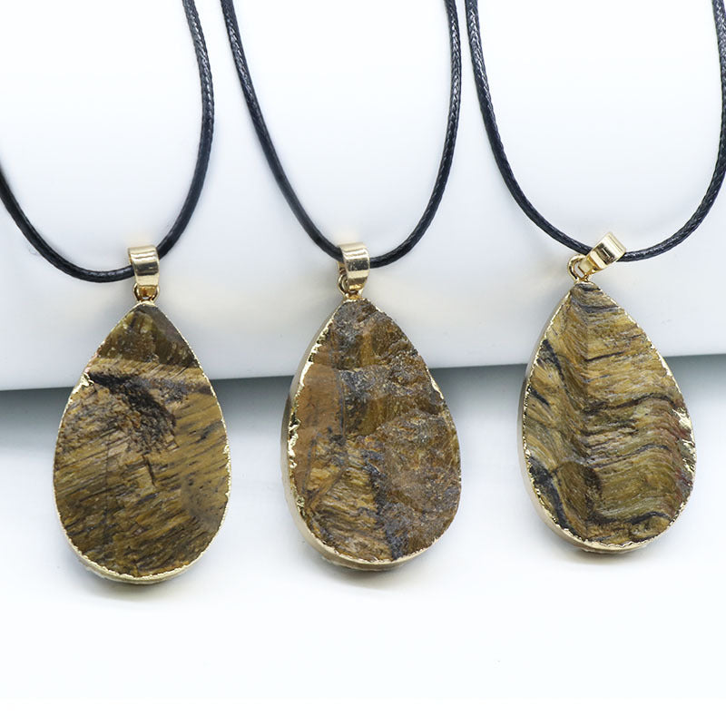 Tiger Eye Raw Tear Drop Necklace