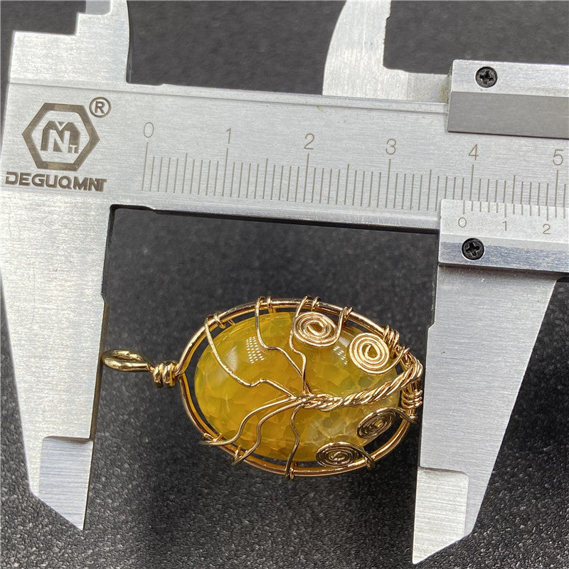 Gold Color Wire Wrap Agate Tumble Pendant