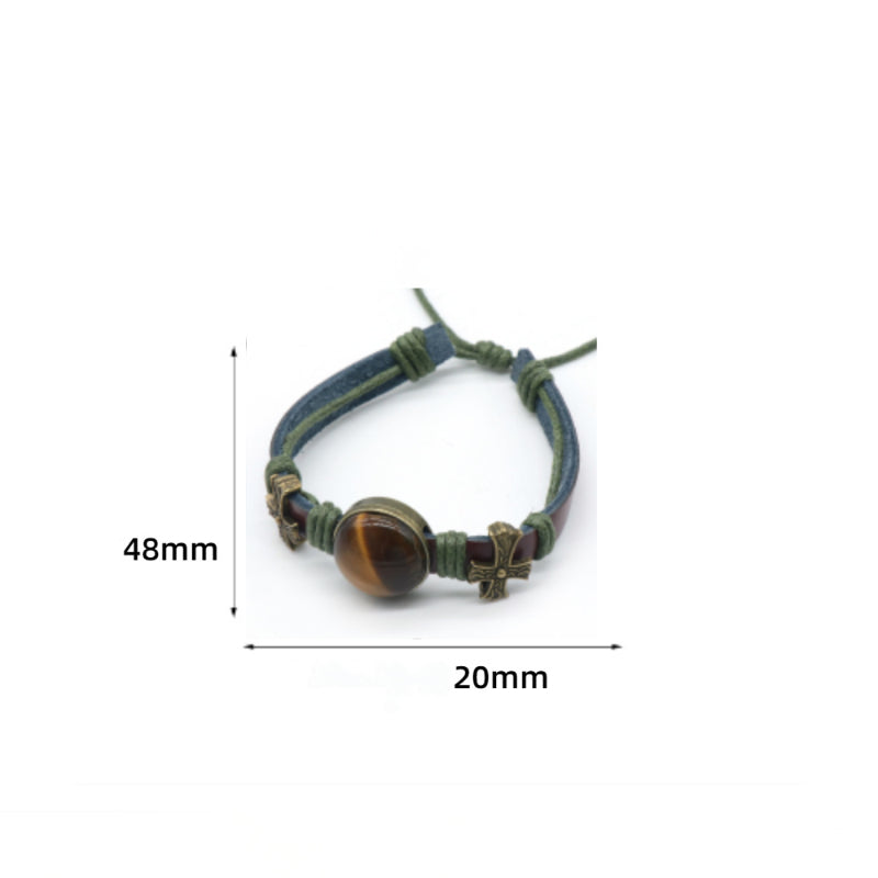 Crystal Button Alloy Cross Leather Bracelet