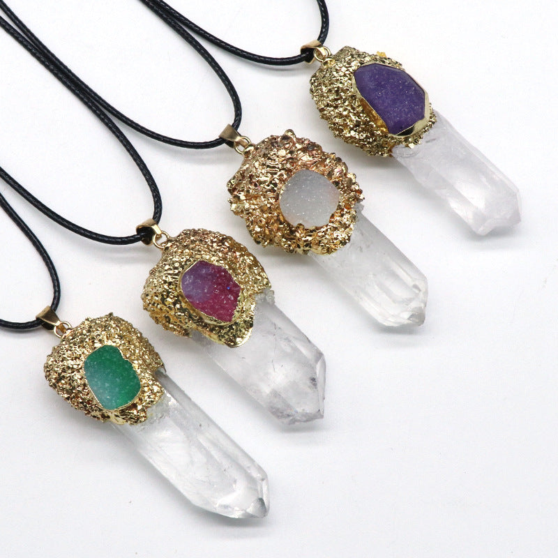 Colorful Crystal Cluster Gold Plated Clear Quartz Point Pendant/Necklace