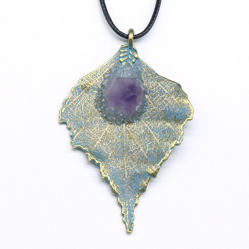 Crystal Raw Leaf Pendant