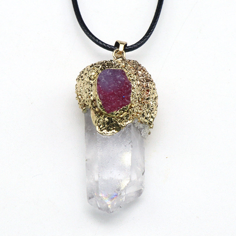 Colorful Crystal Cluster Gold Plated Clear Quartz Point Pendant/Necklace