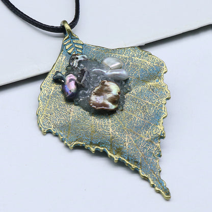 Crystal Raw Leaf Pendant