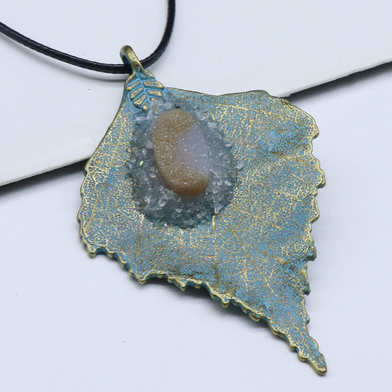 Crystal Raw Leaf Pendant