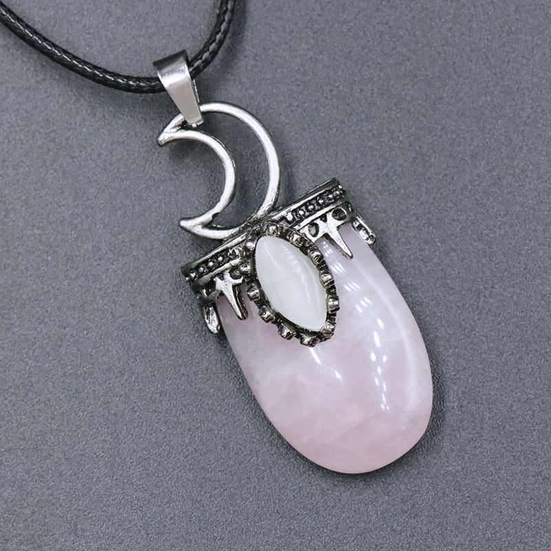 Sliver Moon White Cat Eye Crystal Pendant