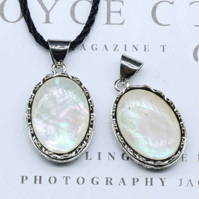 Silver Round Plated Oval Crystal Pendant/Necklace