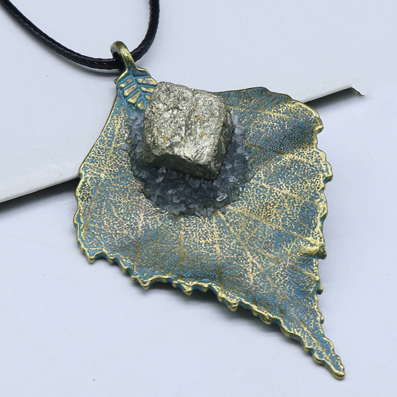 Crystal Raw Leaf Pendant