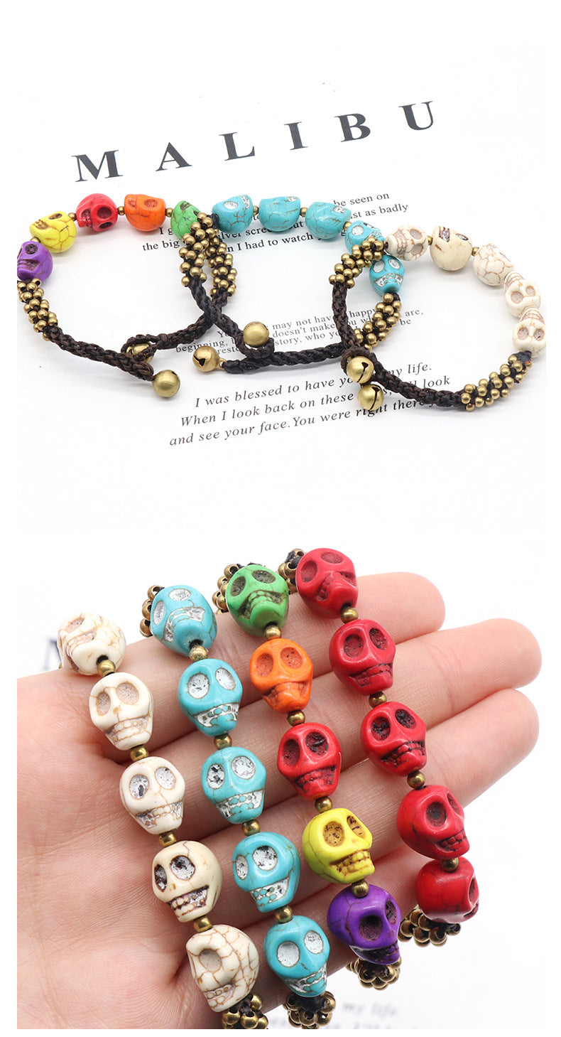 Day of the Dead Colorful Turquoise Skull Bracelet