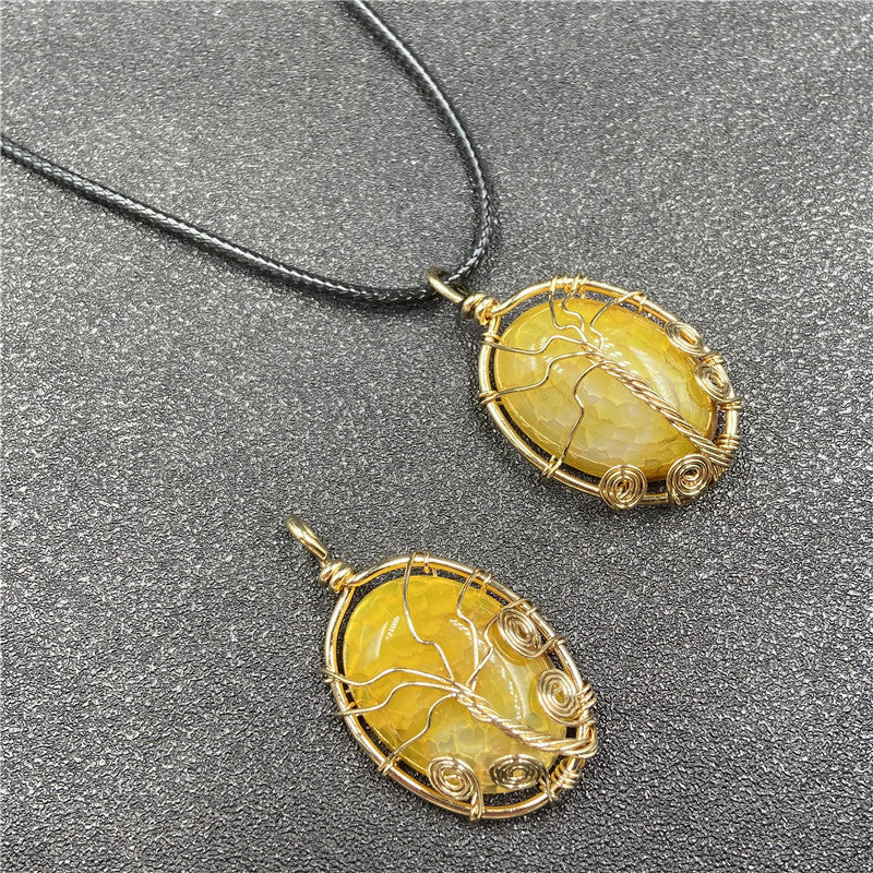 Gold Color Wire Wrap Agate Tumble Pendant