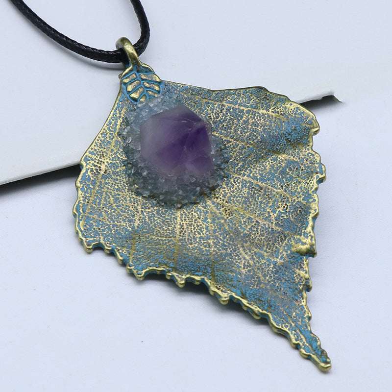 Crystal Raw Leaf Pendant