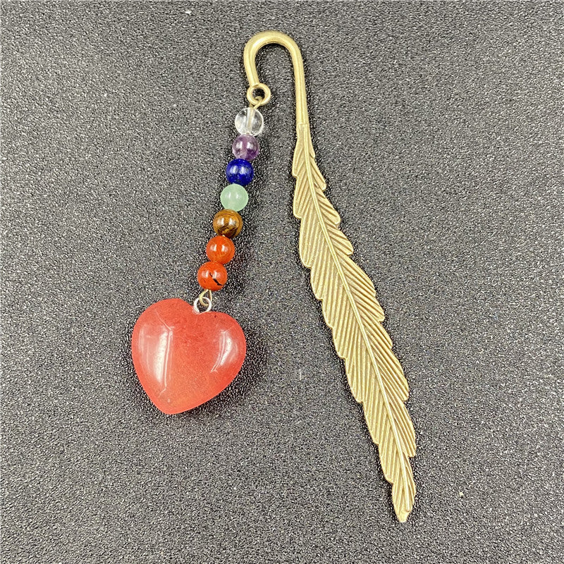 Chakra Bead Crystal Heart Alloy Feather Bookmark