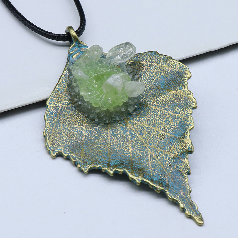 Crystal Raw Leaf Pendant