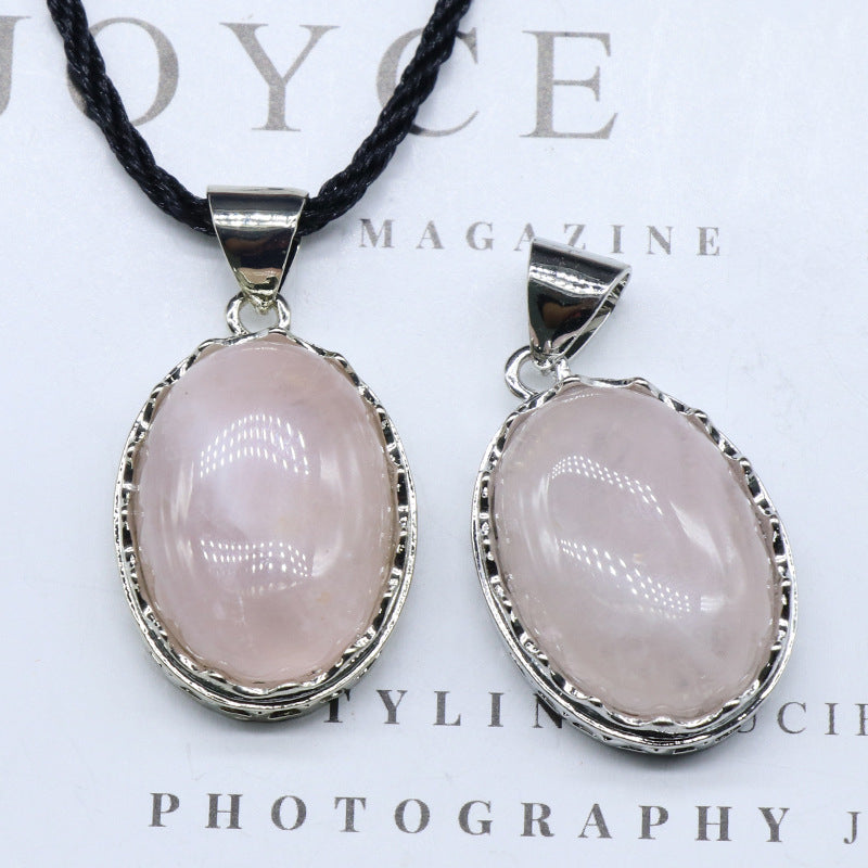 Silver Round Plated Oval Crystal Pendant/Necklace