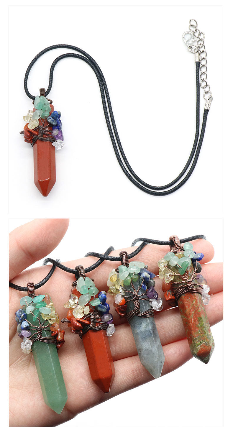 Crystal Point Chakra Chip Life Tree Necklace