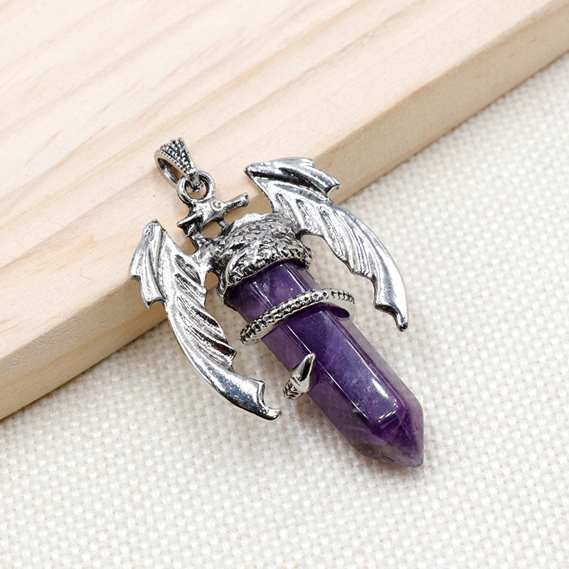 Silver Dragon Crystal Double Point Pendant/Necklace