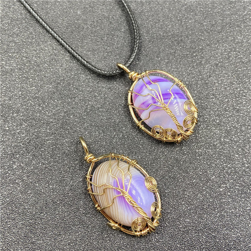 Gold Color Wire Wrap Agate Tumble Pendant