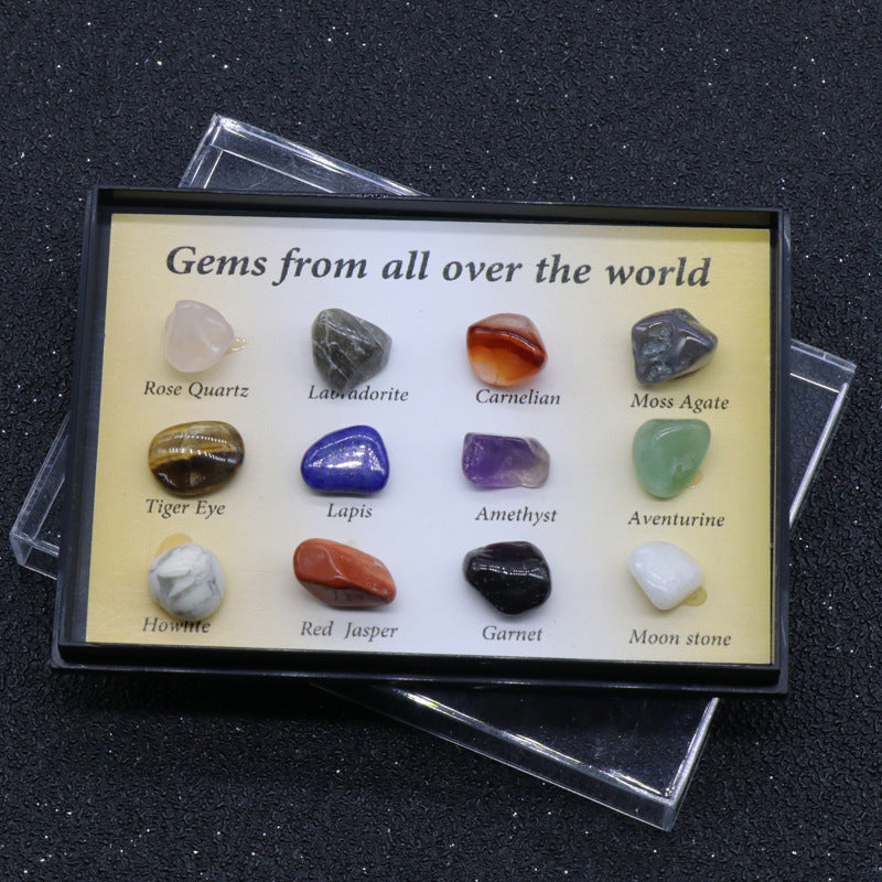 Mixed Mineral Ore Specimens Gemstones with Box