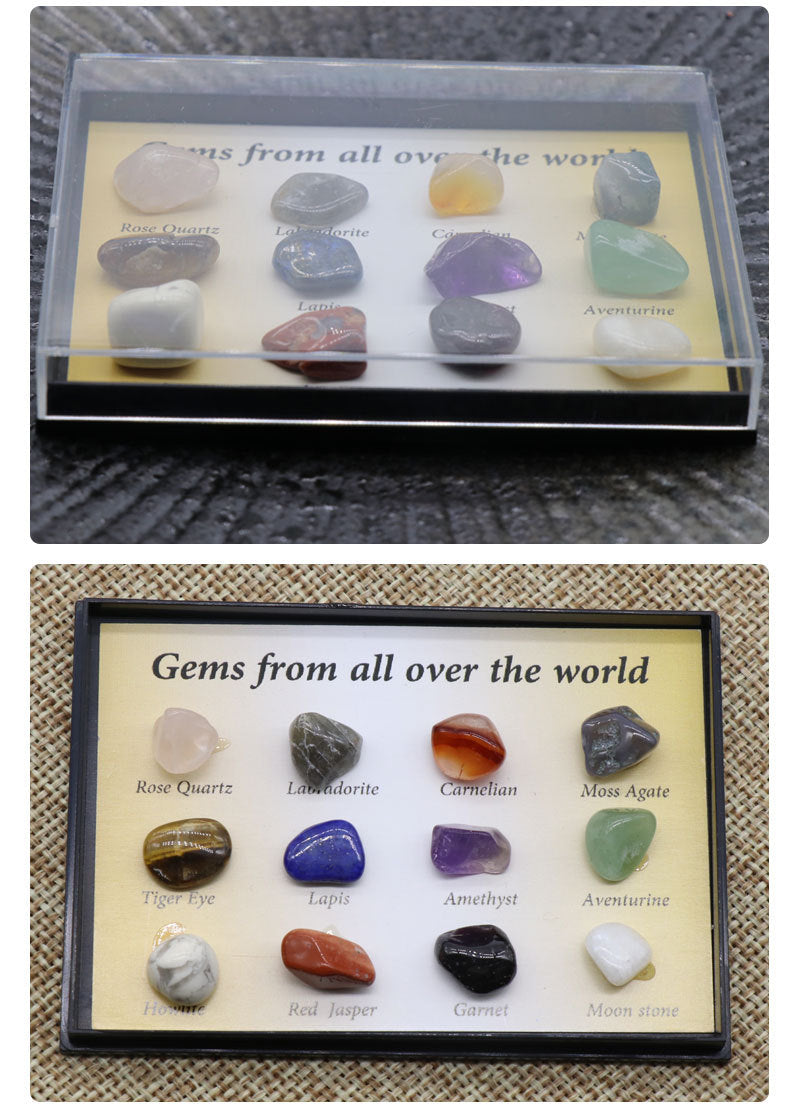 Mixed Mineral Ore Specimens Gemstones with Box