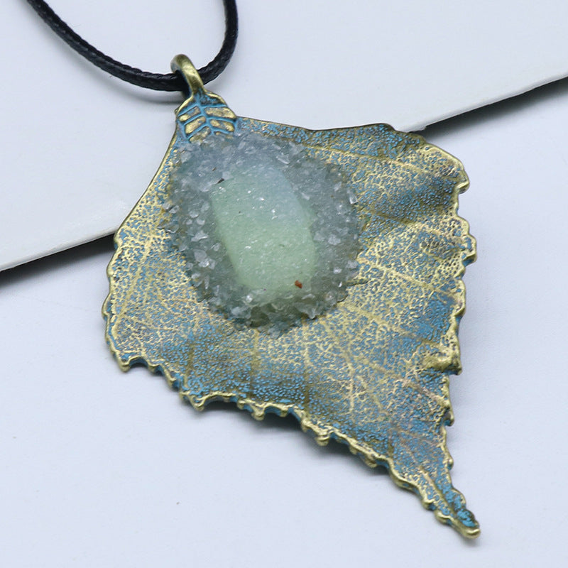 Crystal Raw Leaf Pendant