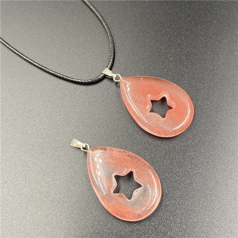 Crystal Tear Drop Hollw Star Pendant/Necklace