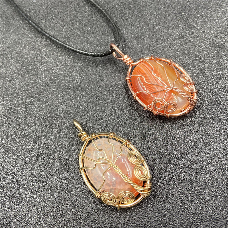 Gold Color Wire Wrap Agate Tumble Pendant