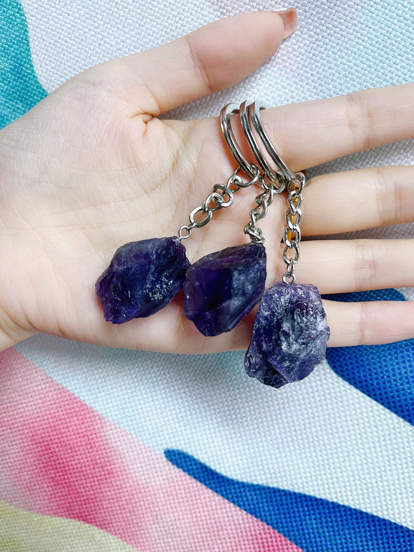 Raw Crystal Gemstone Keychain Charm