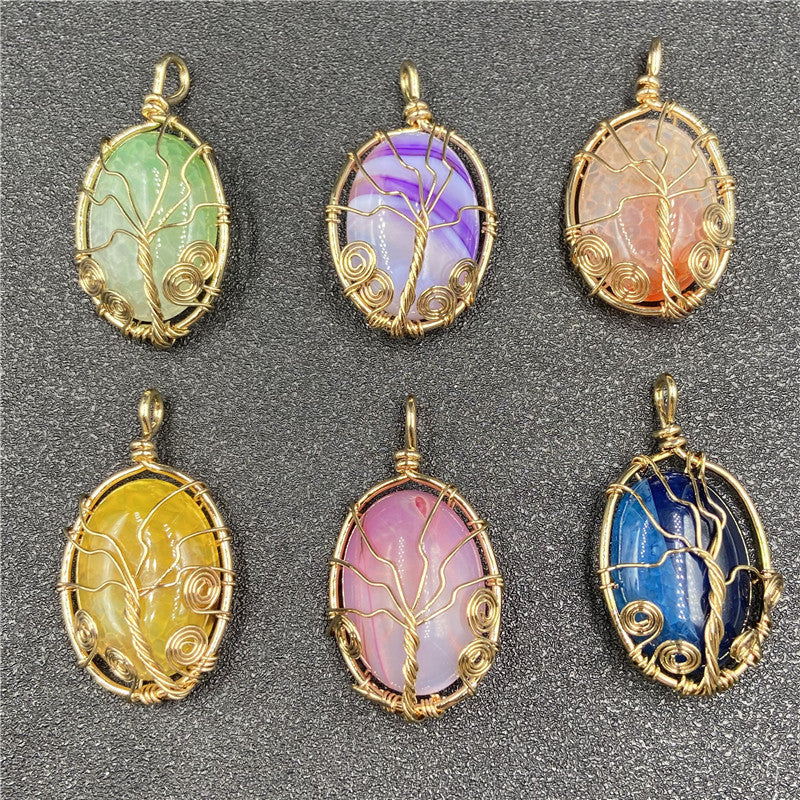 Gold Color Wire Wrap Agate Tumble Pendant