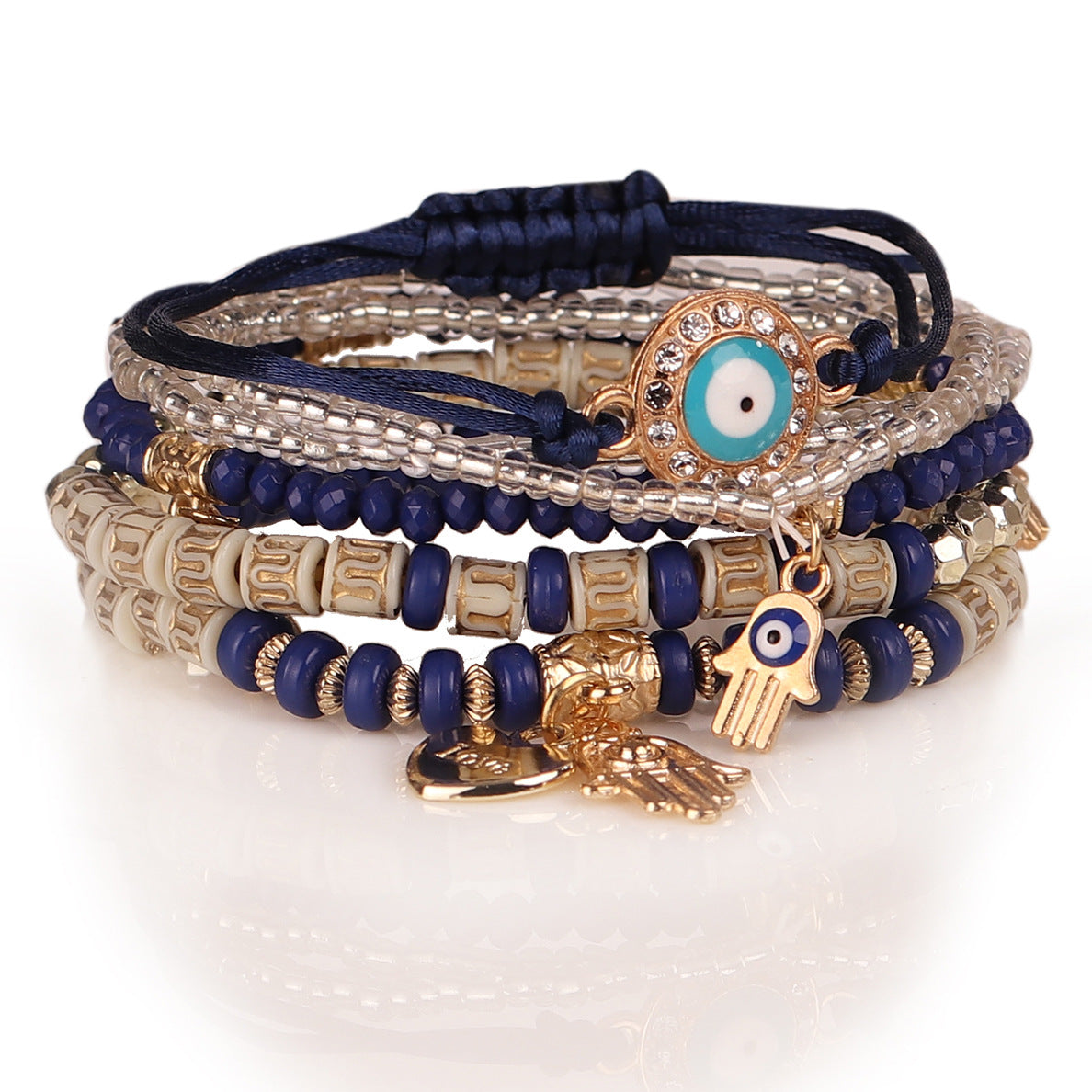 Evil Eye Multilayered Stretched Beaded Bracelets