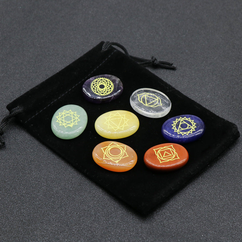 Seven Chakra Engraved Oval Healing Stone Set