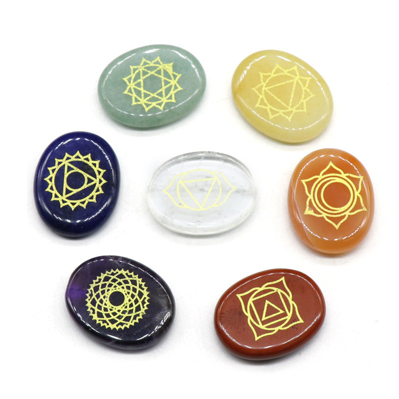 Seven Chakra Engraved Oval Healing Stone Set