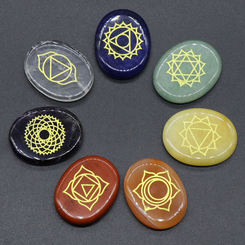 Seven Chakra Engraved Oval Healing Stone Set