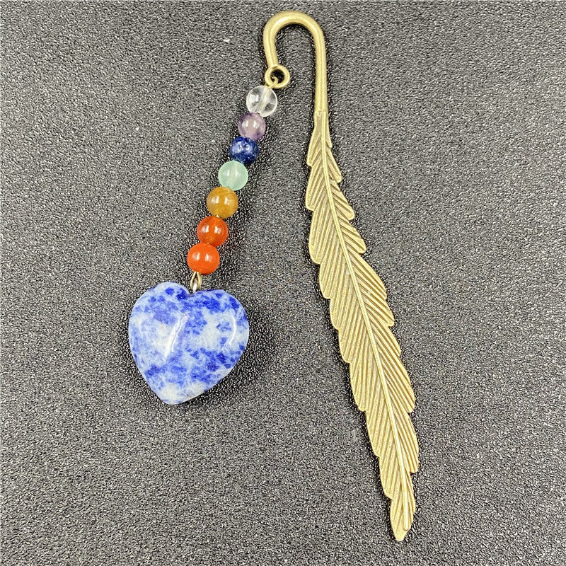 Chakra Bead Crystal Heart Alloy Feather Bookmark