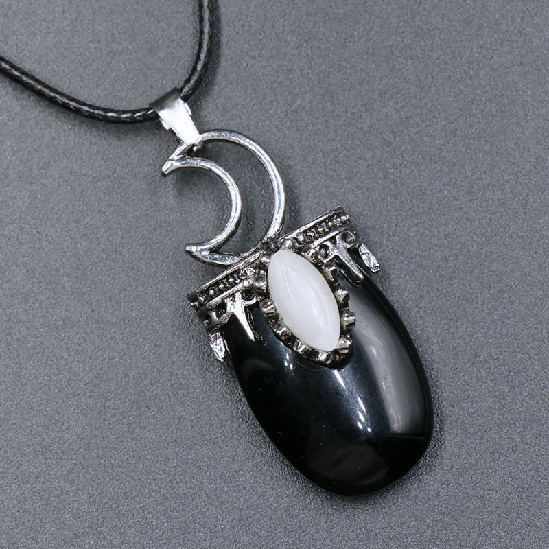 Sliver Moon White Cat Eye Crystal Pendant