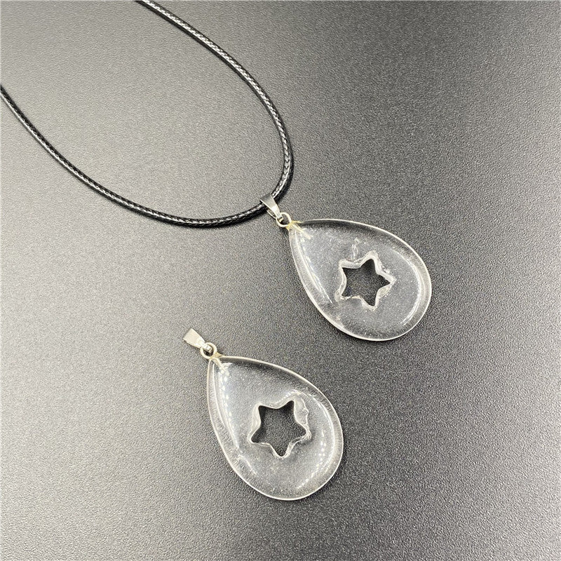 Crystal Tear Drop Hollw Star Pendant/Necklace